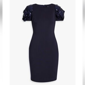 NWT BADGLEY MISCHKA Sequin embellished tulle-paneled scuba mini dress.